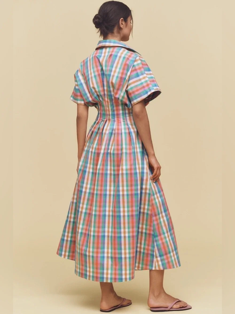 Anthropologie THE TOBIE BUTTON-FRONT PLEATED SHIRT DRESS BY EXQUISE Plaid XXSP - Picture 2 of 9